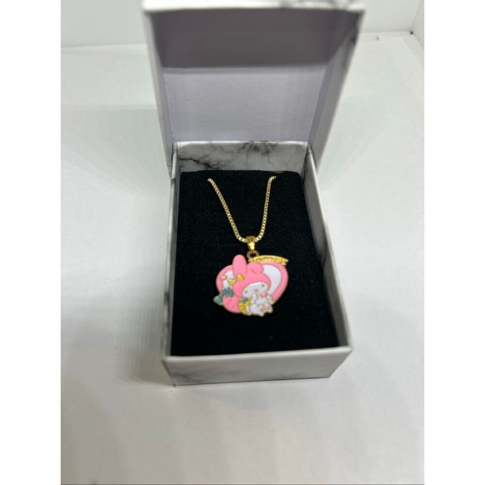 NEW My Melody Necklace Gold Tone Pink Heart Pendant | Sanrio